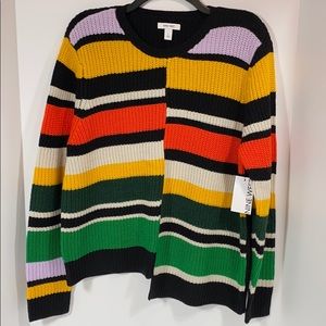 Nine West Large Crew Neck Knit Sweater Striped New